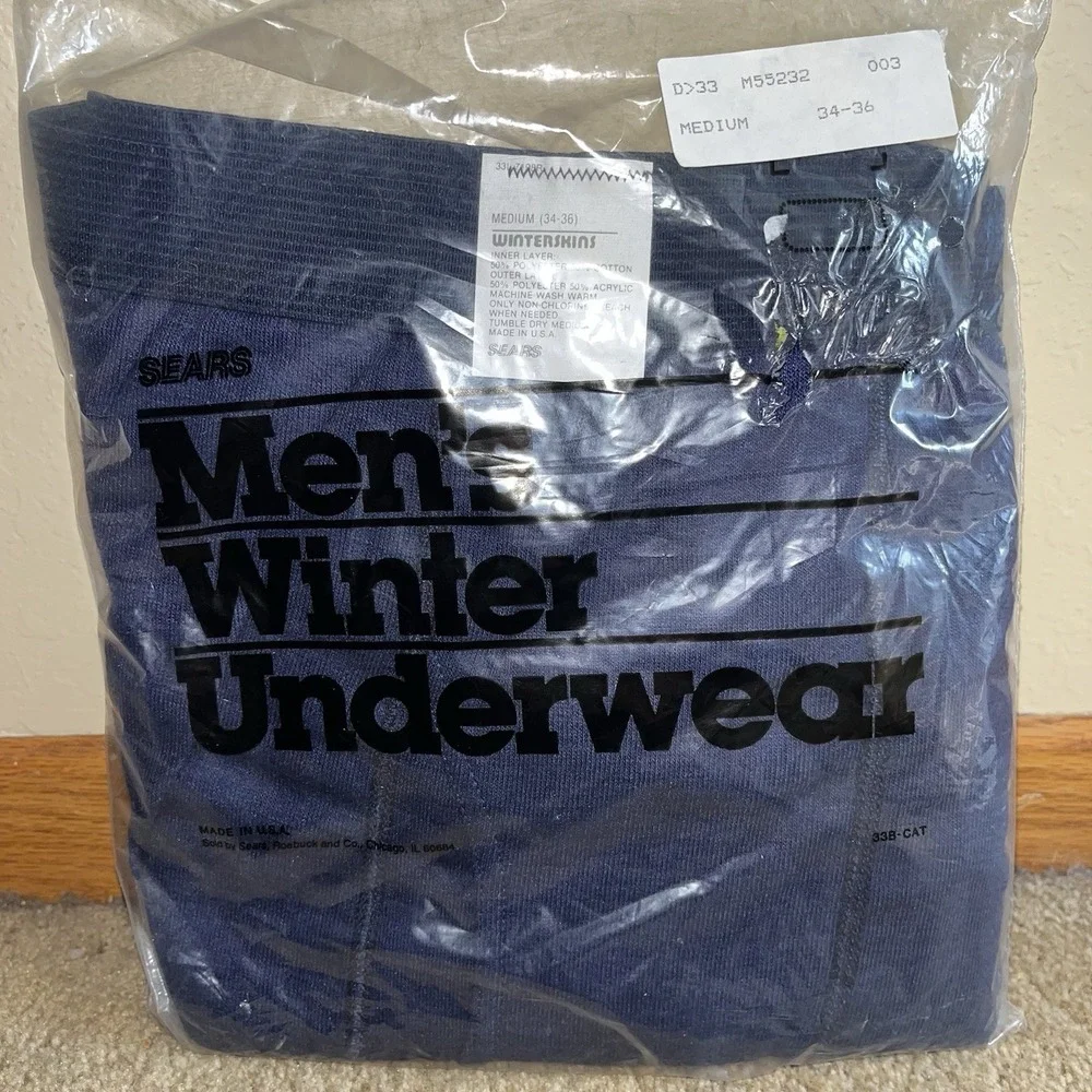 Vintage SEARS Men's Winter Thermal Underwear Winterskins Medium (34-36) Blue NEW